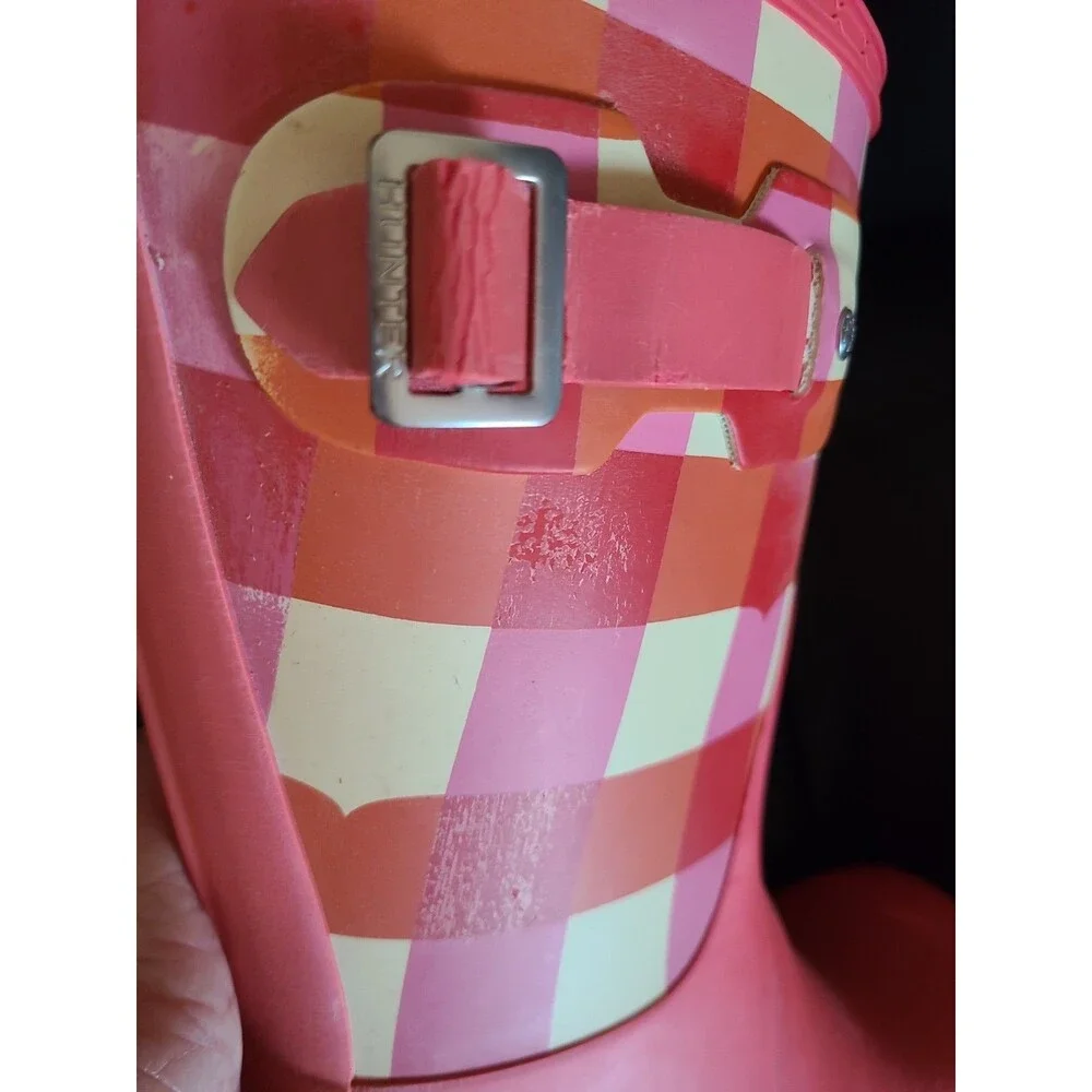 Hunter Original Short Gingham Plaid Rubber Boots Arcade Pink 7 Festival Preppy